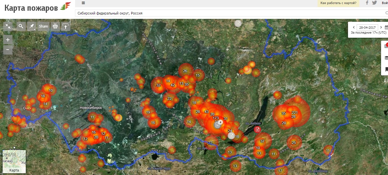 Карта пожаров в сибири